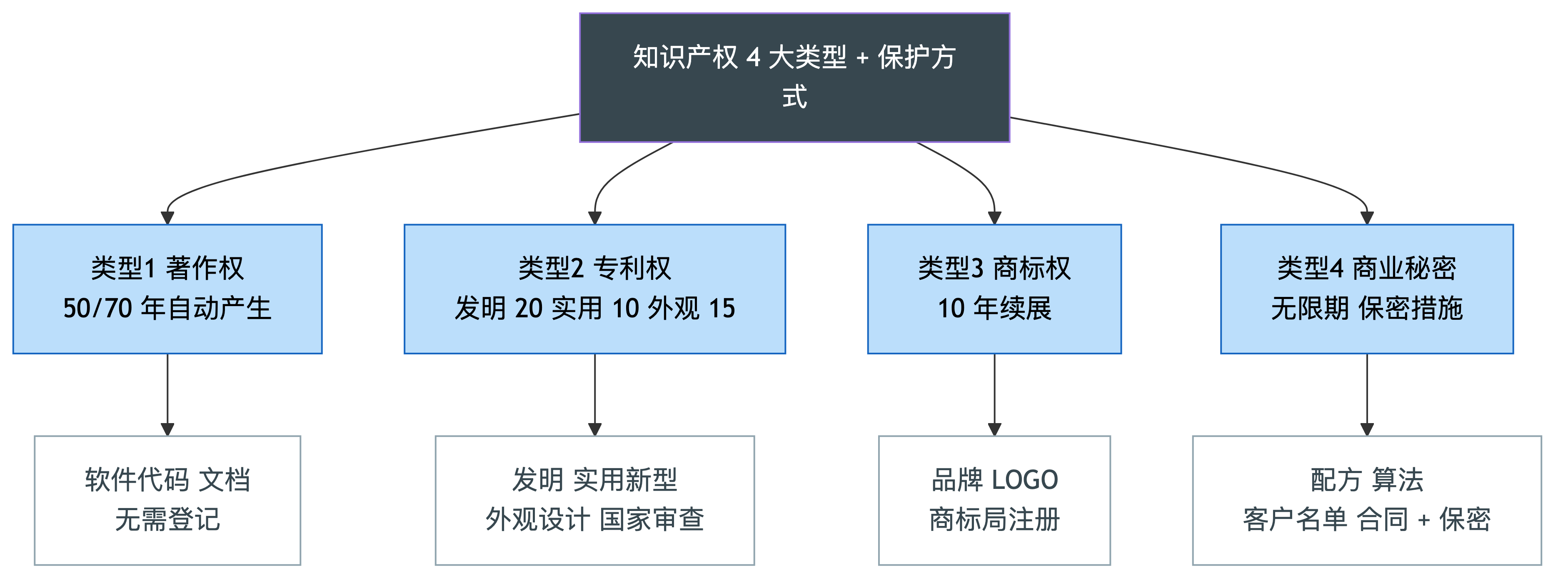 知识产权 4 大类型 + 保护方式