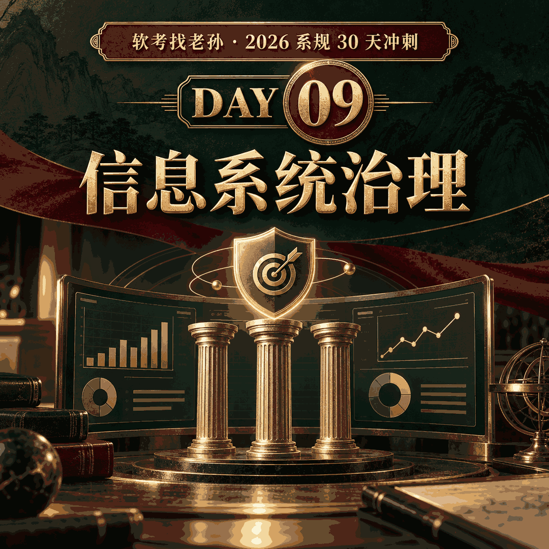 Day09｜第 11 章 信息系统治理：治理三目标、四组并排清单、COBIT 与 38500 与 34960 三套标准、IT 审计四阶段，S 档最后一章